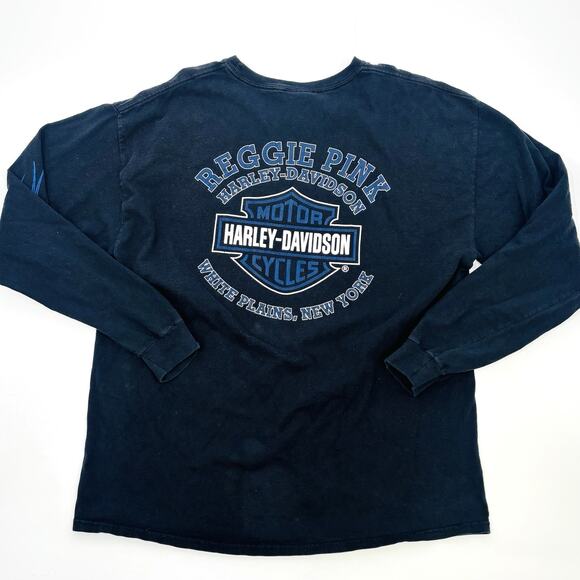 Vintage Harley Davidson Long Sleeve T Shirt Large Black Blue Flame Hits Rare - Picture 2 of 7